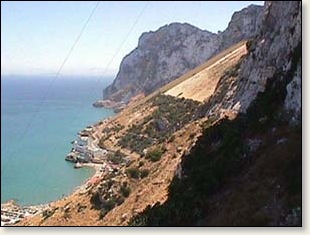 The slope in this picture is the water catchment site, on the side of Gibraltar