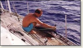 Larry Hunter with our 4' sailfish, in the middle of the Atlantic aboard Valkyrie