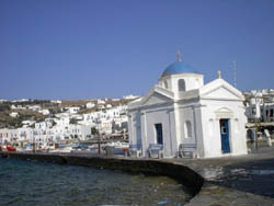 Church on the harbor of Mykonos Town, Greece