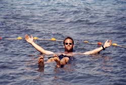 Ryan Martell floating in the Dead Sea