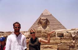 Tamra Strentz and Ryan Martell in front of the Sphinx, in Gaza, Egypt