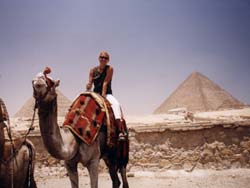 Tamra Strentz on a camel, in Gaza, Egypt