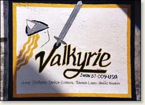 Tamra Strentz painted the Valkyrie sign on the harbor wall in Faial, Azores